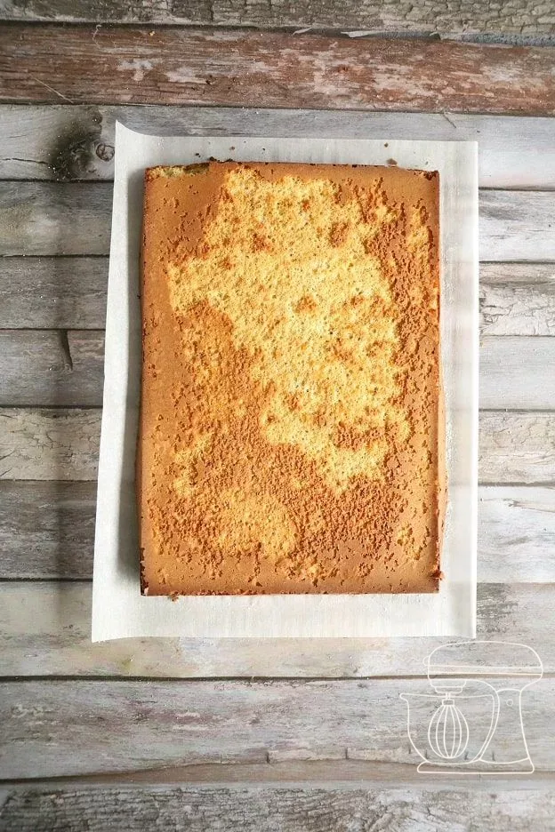 Baked hazelnut sponge cooling on a Cake rack