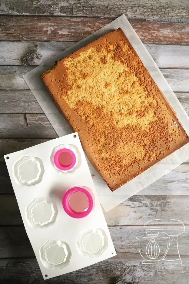 Sponge discs being cut out with a round cookie cutter