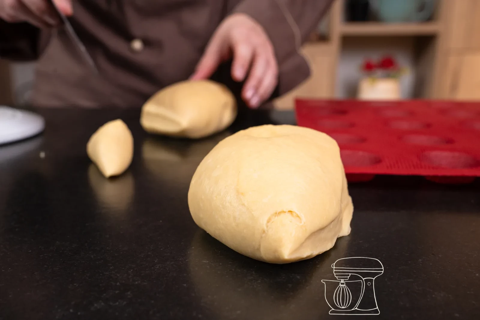 Mini salmon roll – Brioche with horseradish cream and smoked salmon – weigh the dough and shape into balls