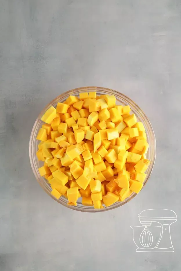 Pumpkin cubes in a small pot
