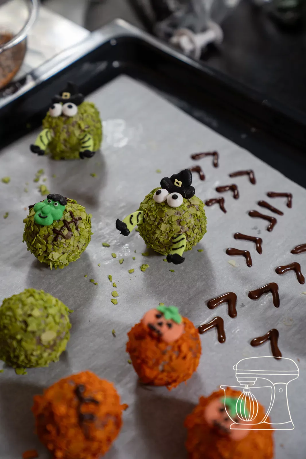Witch balls and spider legs made from couverture