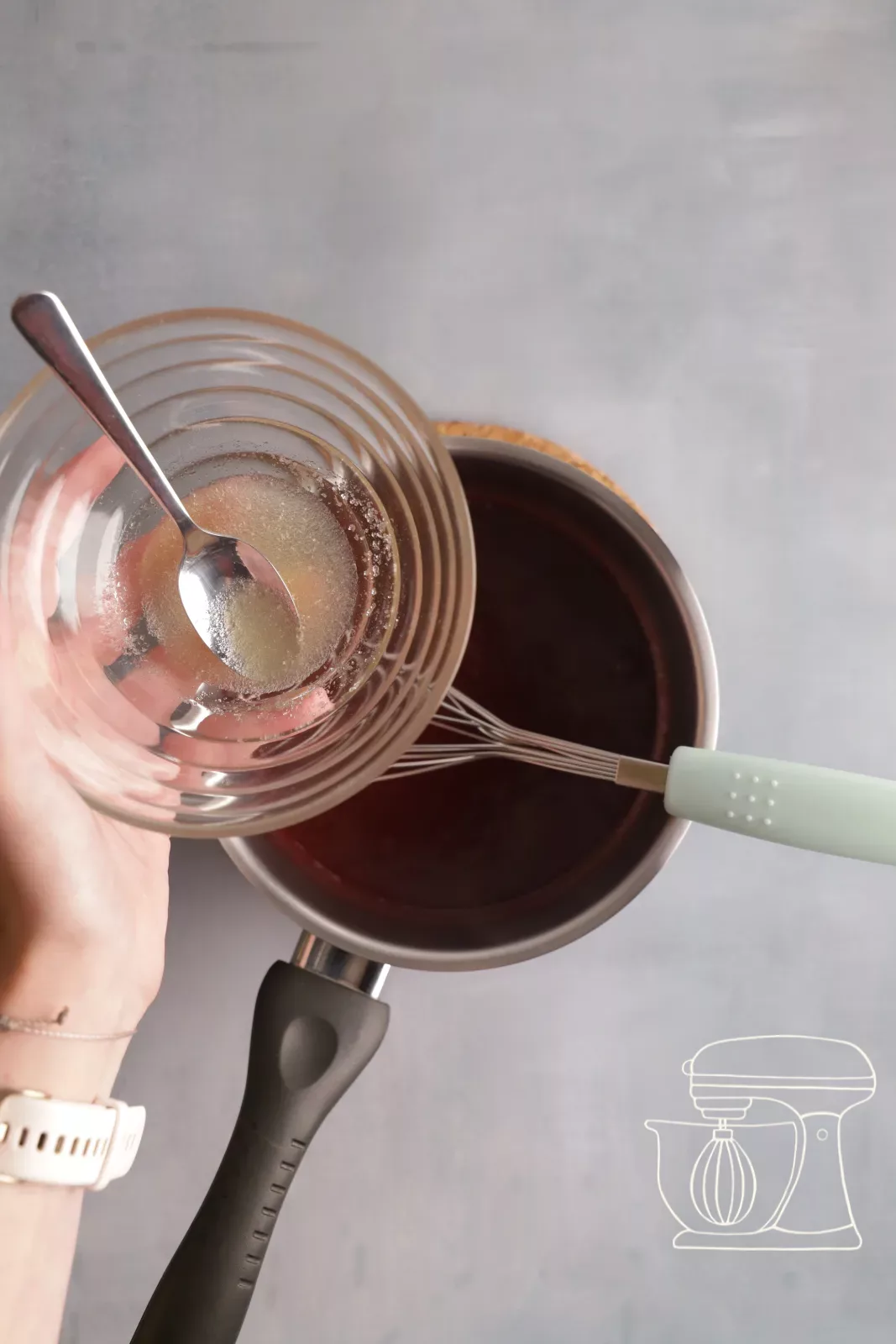 Adding the gelatine to the purée