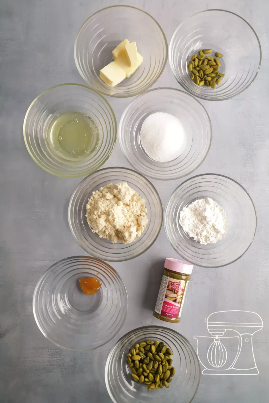 Ingredients for the pistachio financier