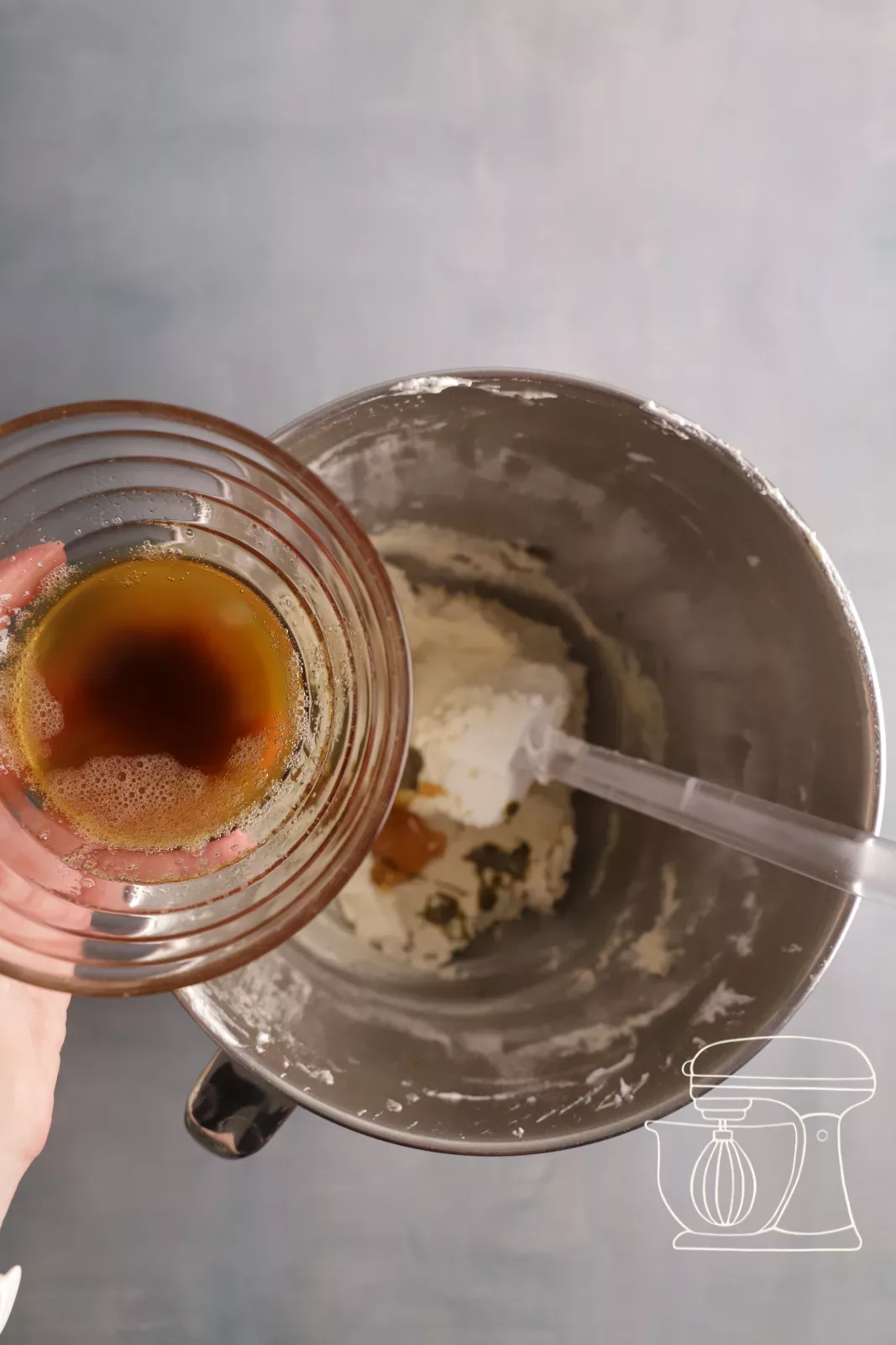 Pouring nut butter into the dough