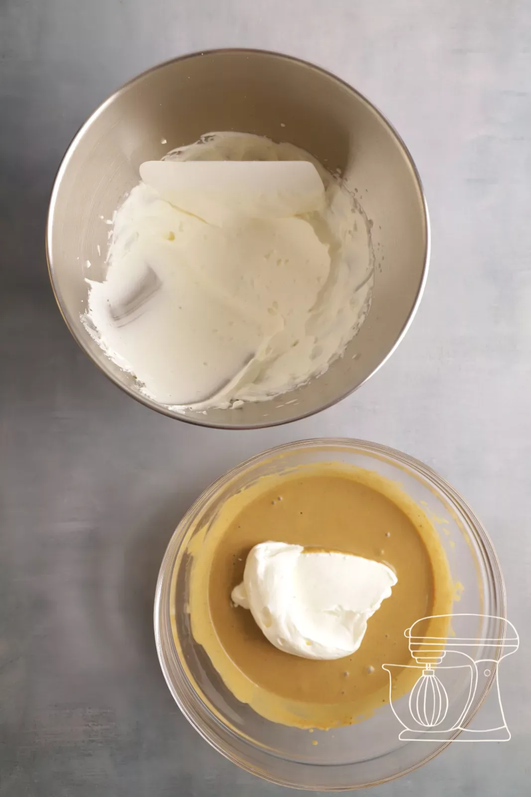 Adding the whipped cream to the custard