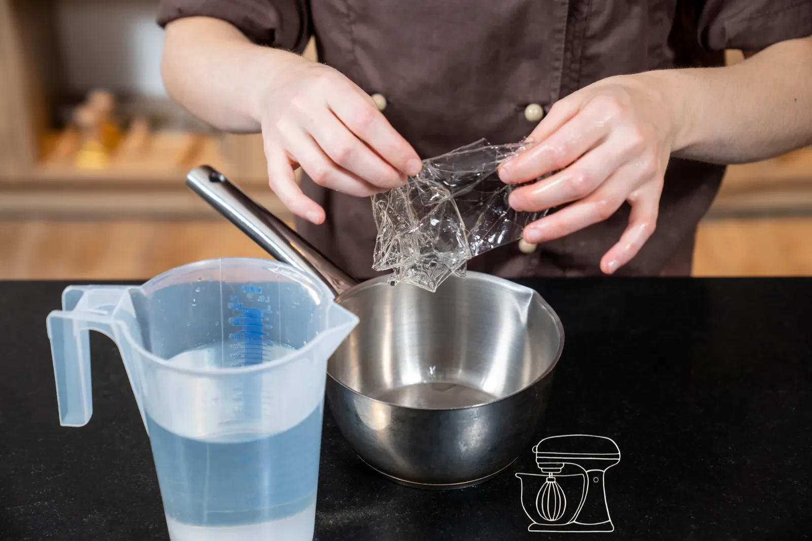 Stirring in and melting the gelatine