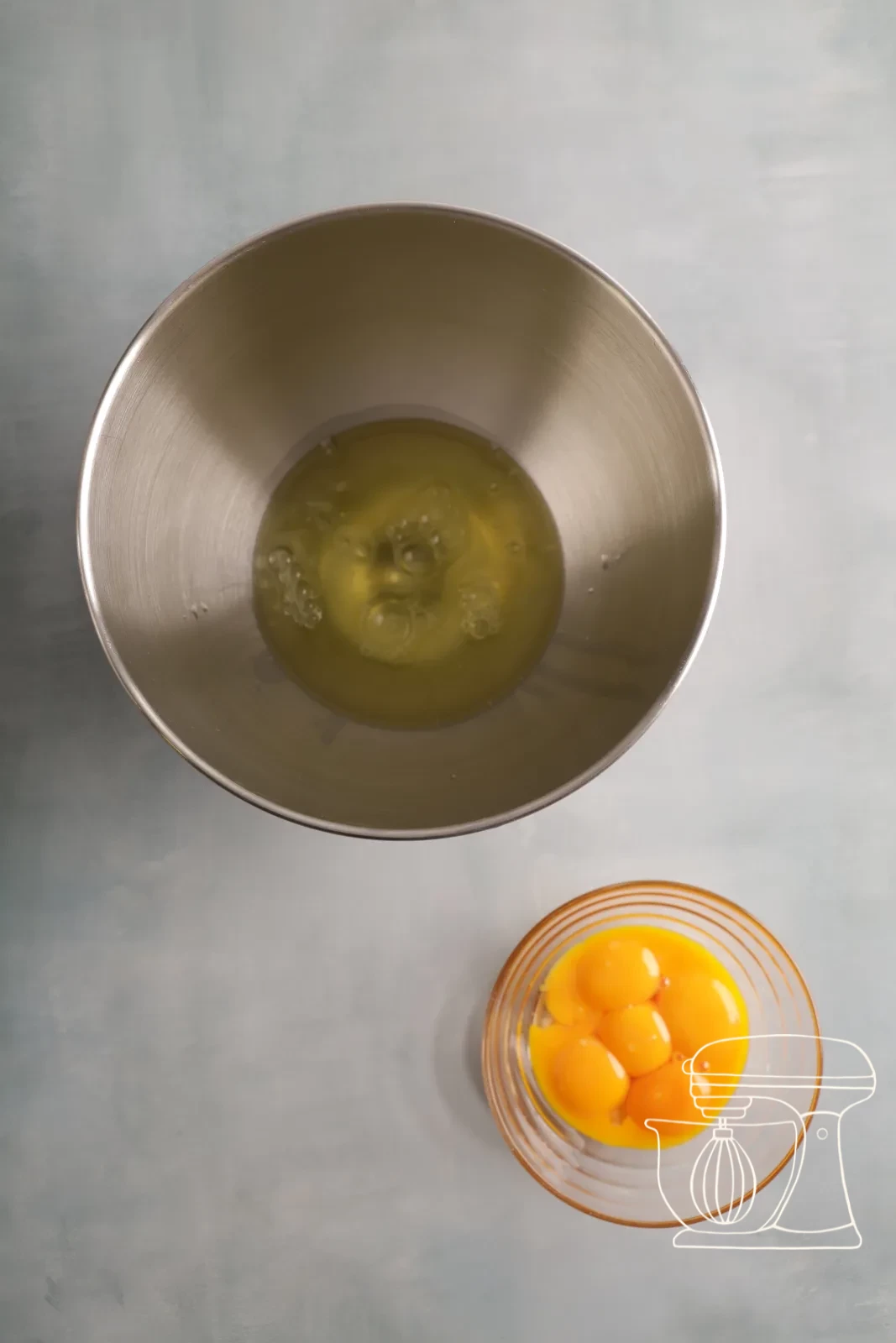 Six eggs being separated