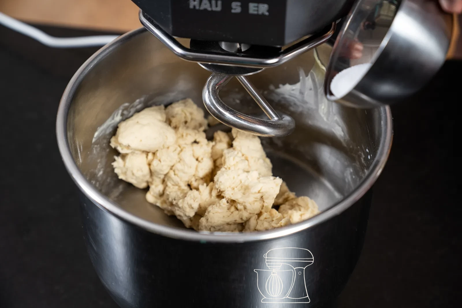 The dough is kneaded supple on the second setting