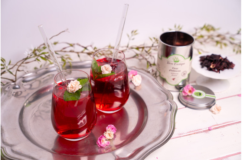 Hibiscus Iced Tea with Mint and Rose Petals